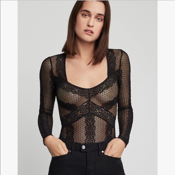 BCBGMaxAzria Tops - Striped Floral Lace Bodysuit